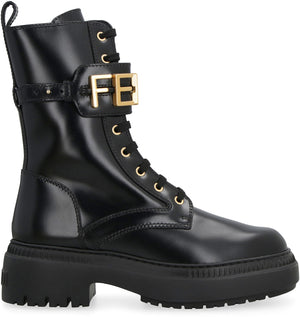 Fendigraphy leather combat boots-1